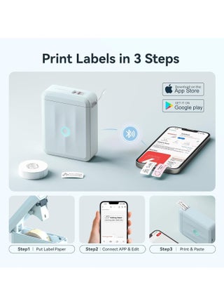 D110 Upgraded Version Mini Label Maker Machine D110-M Label Printer with 15mm Printing Width, Portable Bluetooth Thermal Printer, Sticker Maker with Multiple Templates, with 1 Roll 12*40mm White Tape for Office Organization Home Kitchen School, Blue - view 4